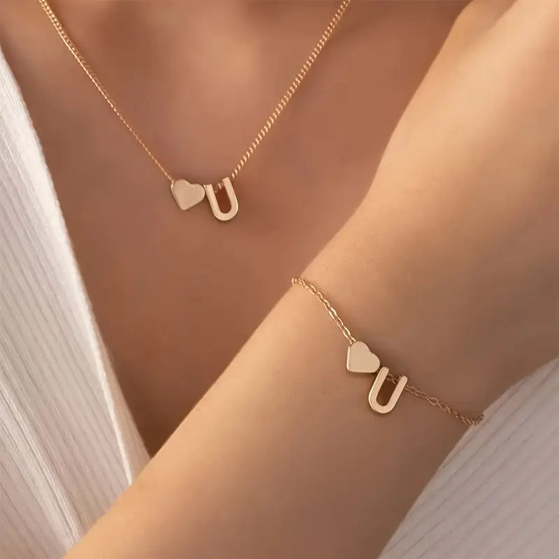 A-Z Heart Initial Jewelry Set
