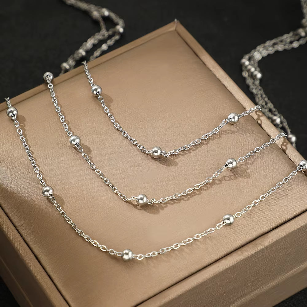 Layered Gold Bead Chain Necklace