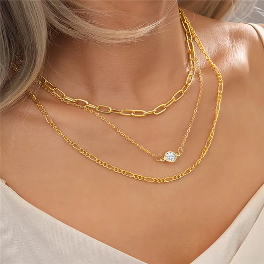 Triple Layer Crystal Charm Necklace