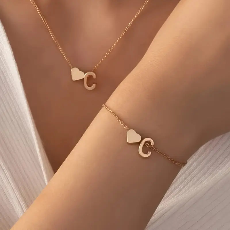 A-Z Heart Initial Jewelry Set