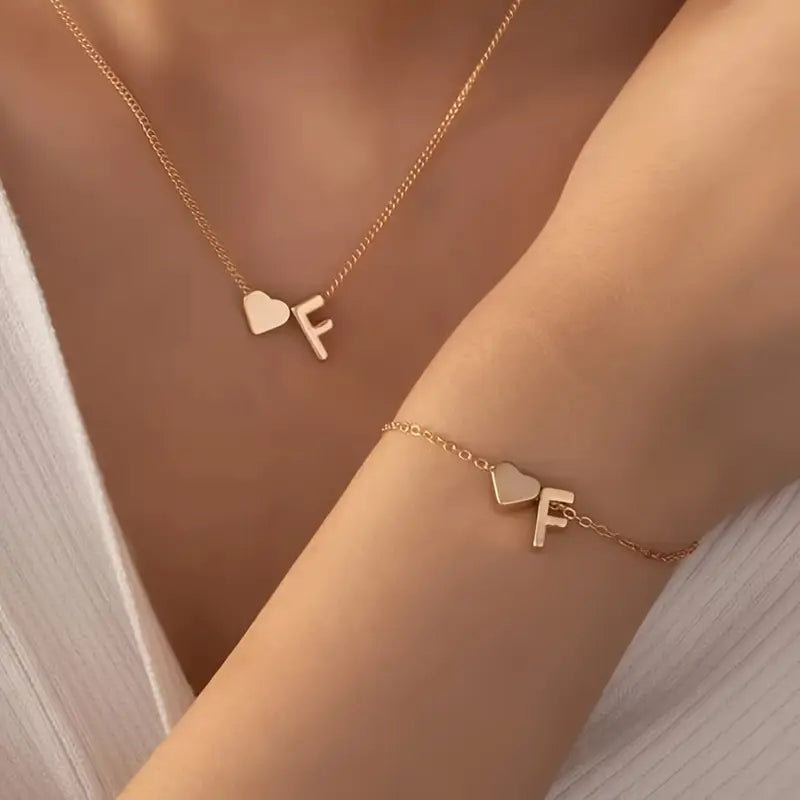A-Z Heart Initial Jewelry Set