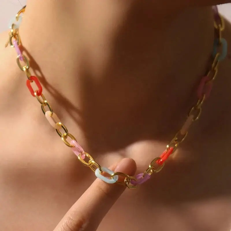 Alternating Paperclip Rainbow Necklace