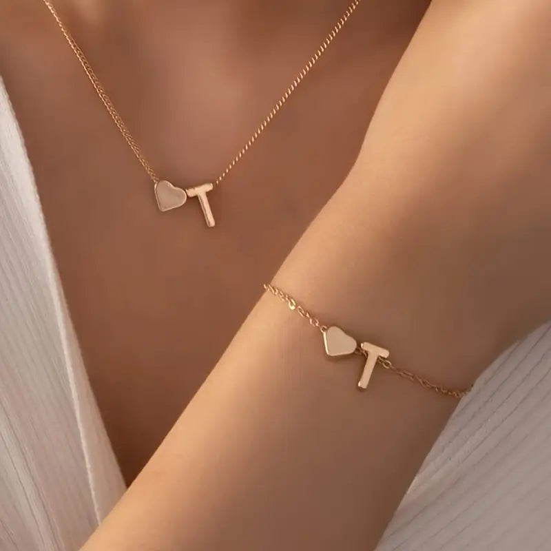 A-Z Heart Initial Jewelry Set