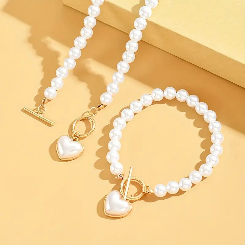 Heart Toggle Pearl Jewelry Set