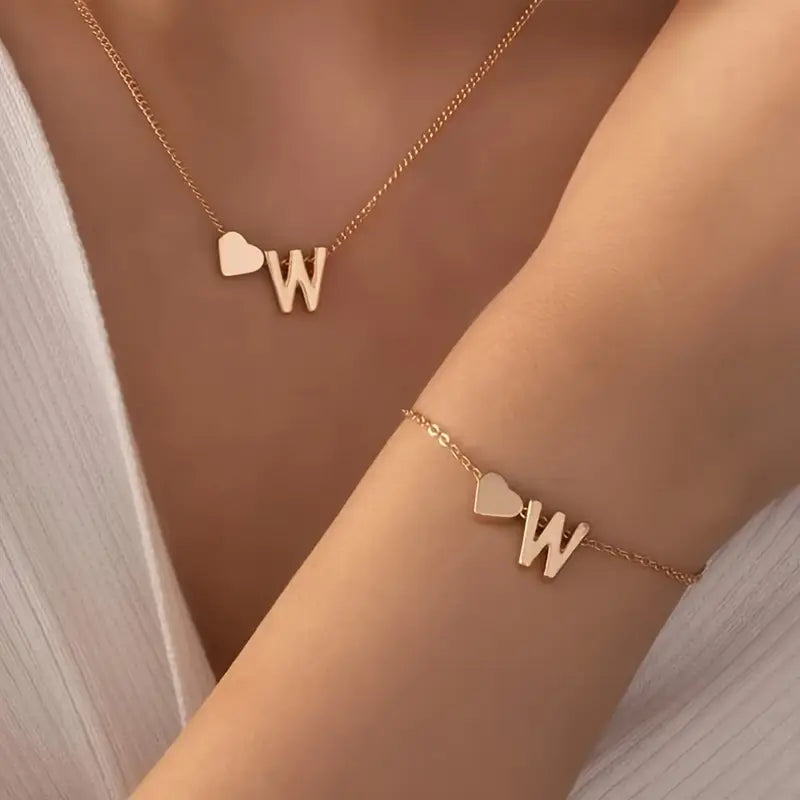 A-Z Heart Initial Jewelry Set