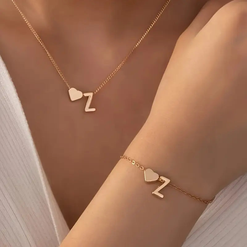 A-Z Heart Initial Jewelry Set