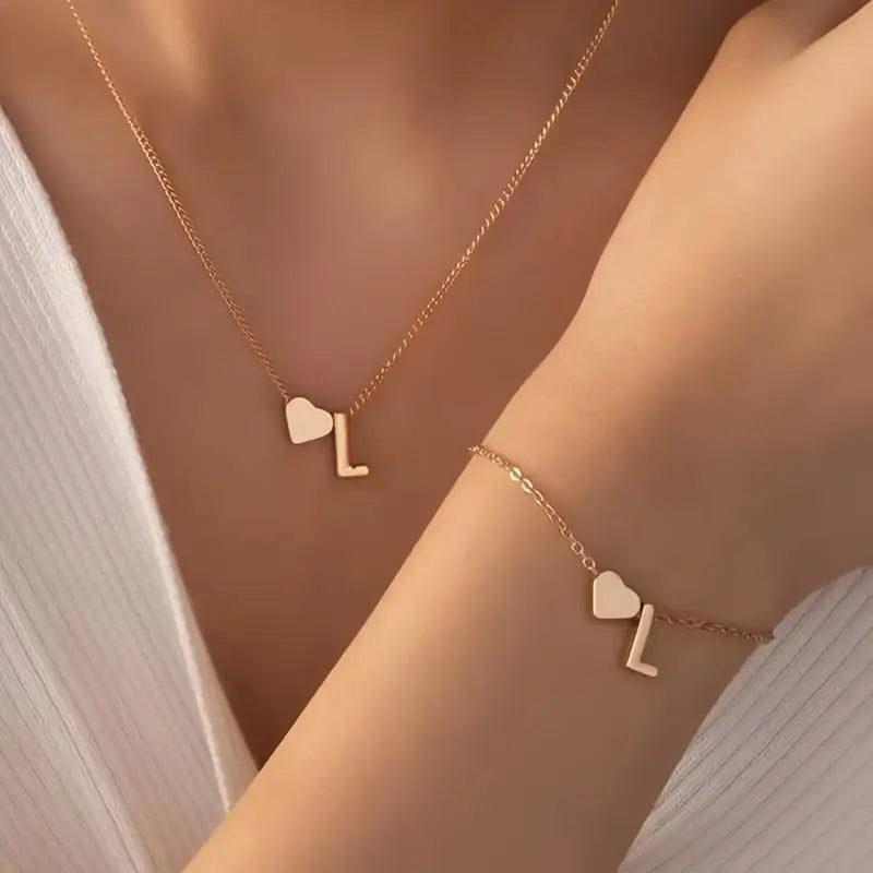 A-Z Heart Initial Jewelry Set