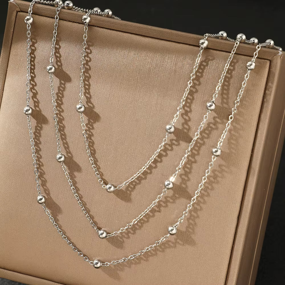 Layered Gold Bead Chain Necklace