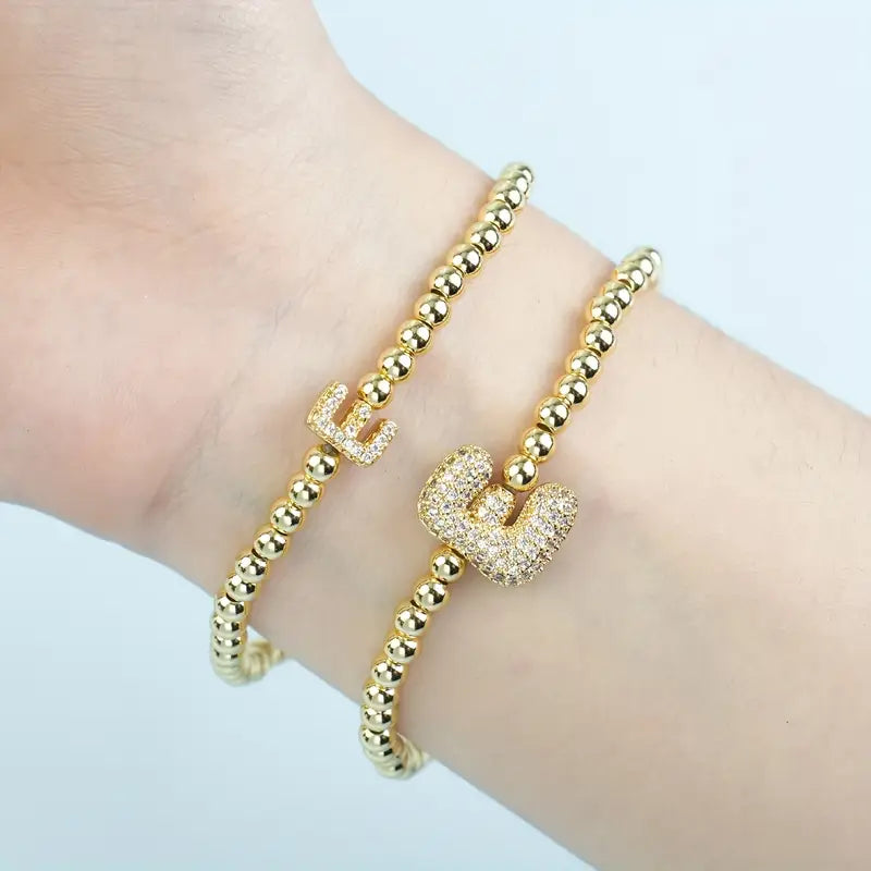 A-Z Bubble Initial Beaded Bracelet Set