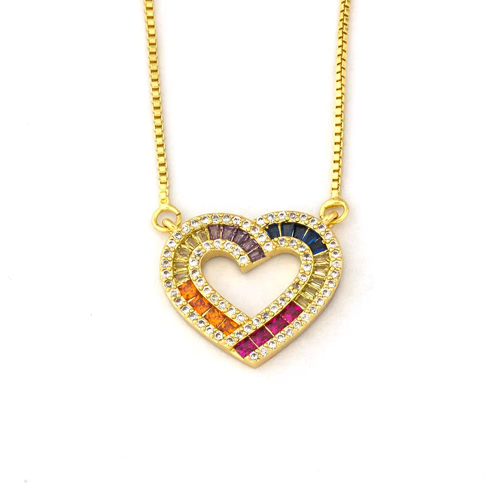 Curved Heart Rainbow Necklace