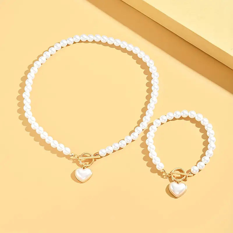 Heart Toggle Pearl Jewelry Set