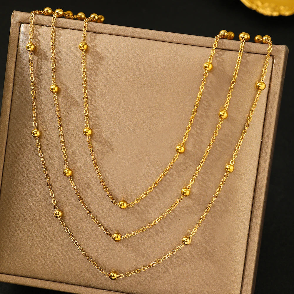 Layered Gold Bead Chain Necklace