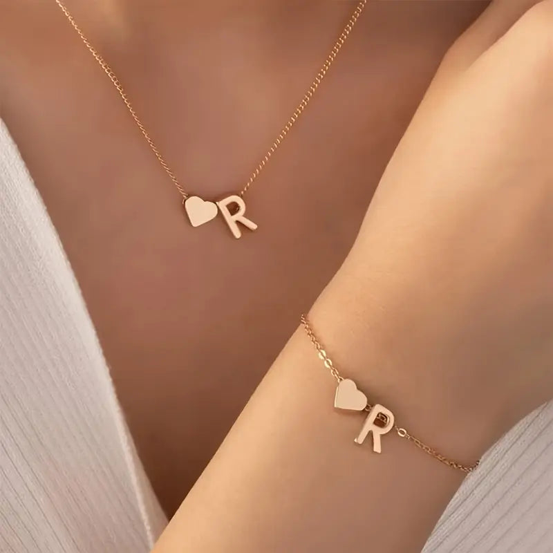 A-Z Heart Initial Jewelry Set