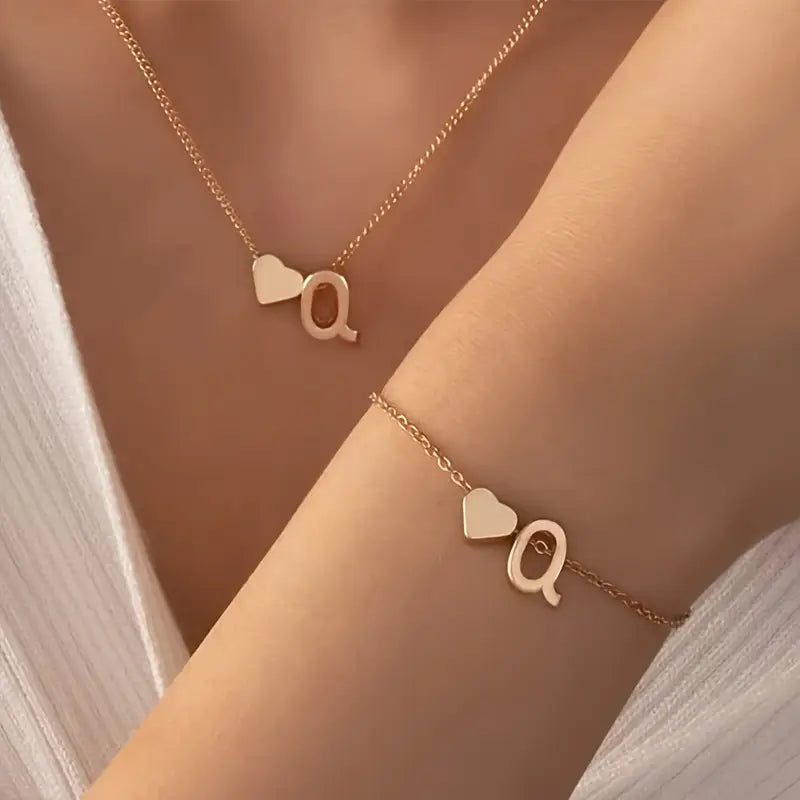 A-Z Heart Initial Jewelry Set