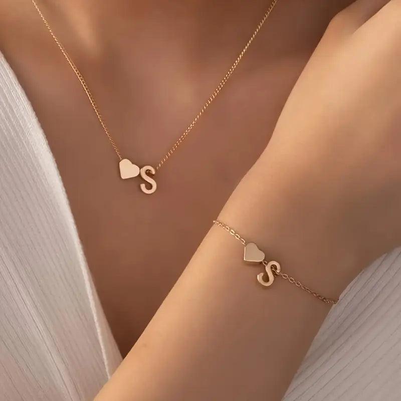 A-Z Heart Initial Jewelry Set