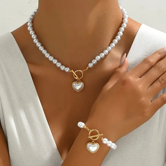 Heart Toggle Pearl Jewelry Set