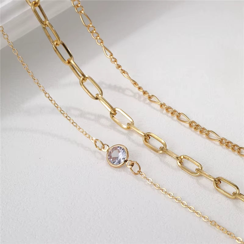 Triple Layer Crystal Charm Necklace
