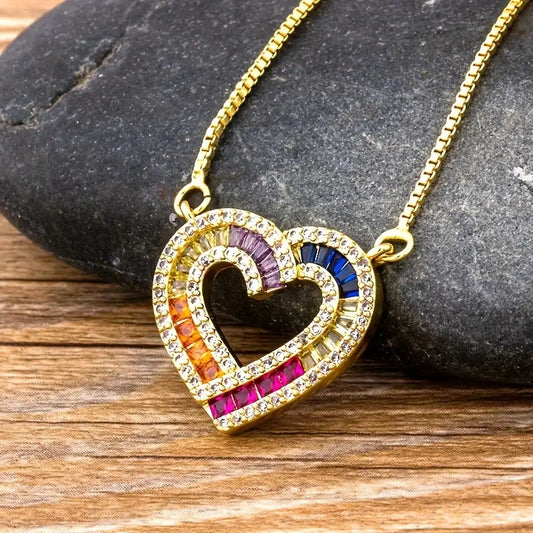 Curved Heart Rainbow Necklace