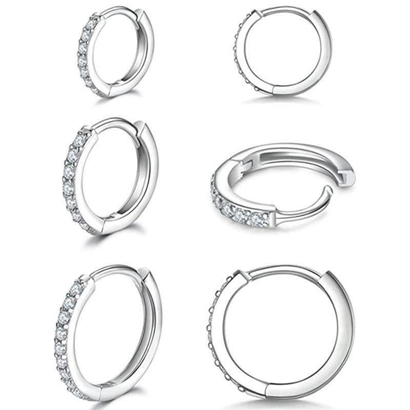 3pc Diamond Hoop Earrings Set