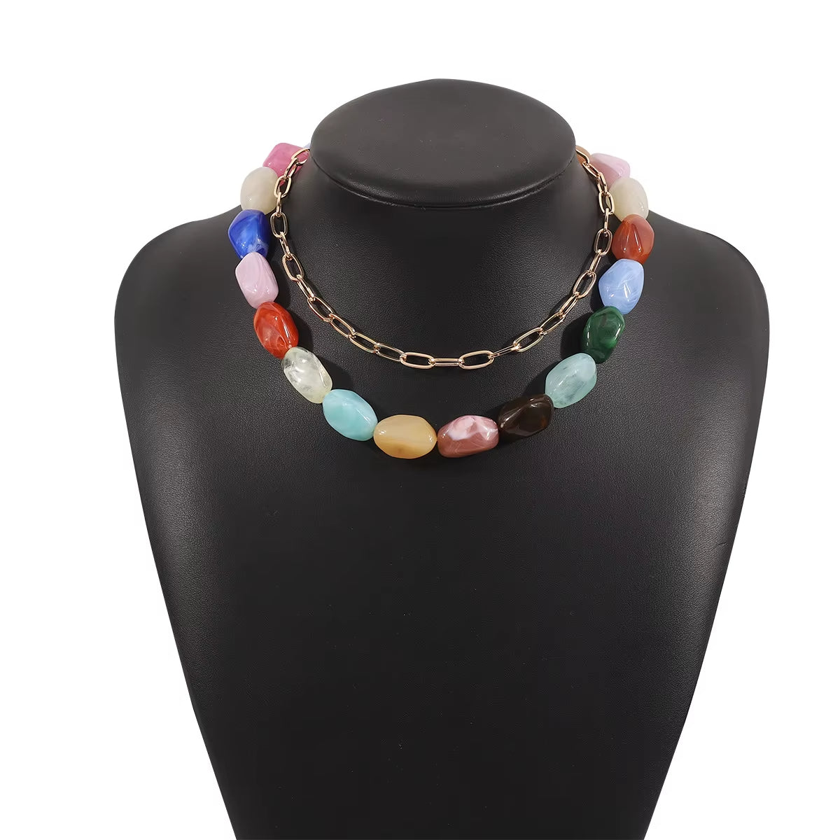 Rainbow Stone Paperclip Chain Necklace