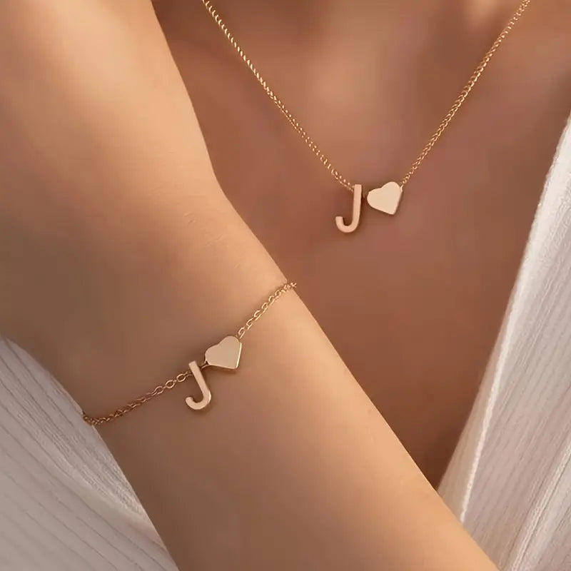 A-Z Heart Initial Jewelry Set
