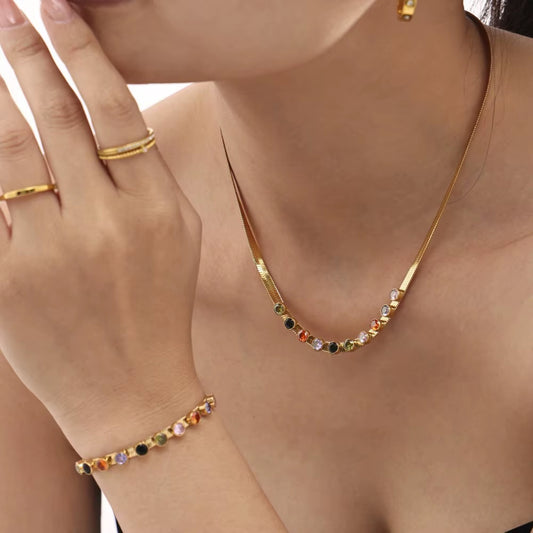 18K Jewel Tone Herringbone Set