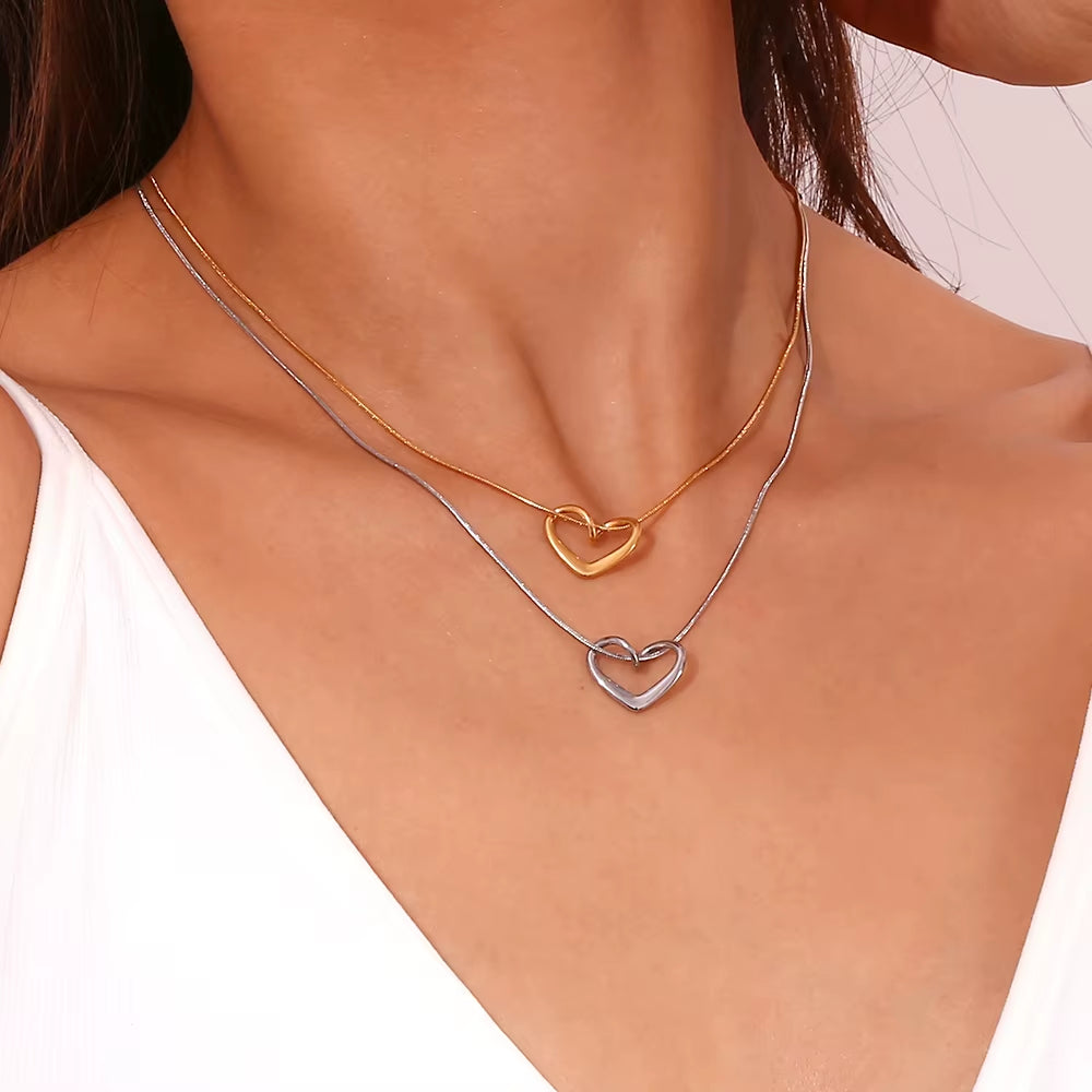 2pc Thin Heart Snake Chain Necklace