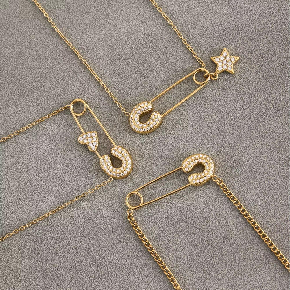 3pc Tiny Safety Pin Necklace