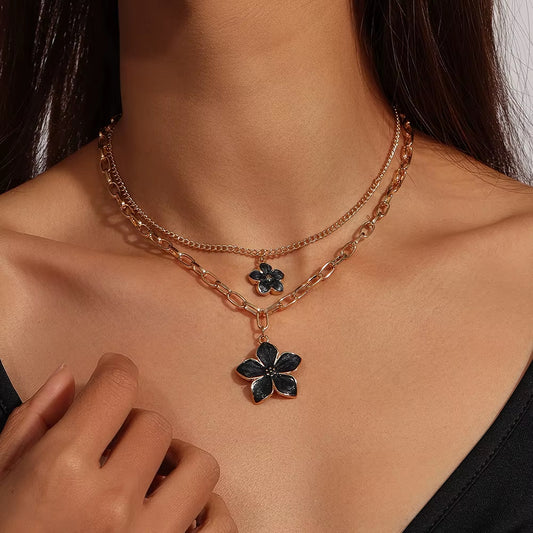 2pc Black Flower Necklace Set
