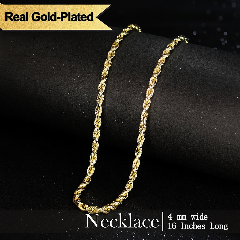 14K Gold Plated Rope Chain Necklace