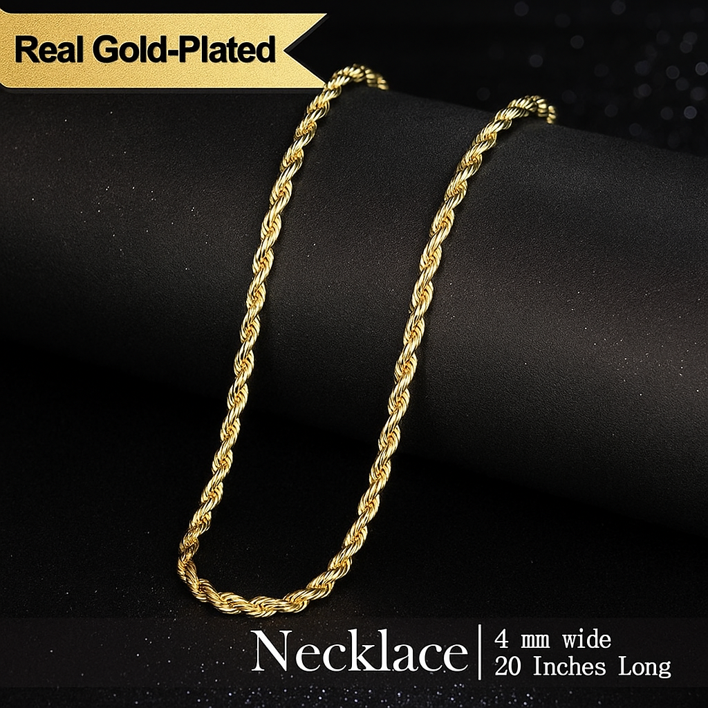 14K Gold Plated Rope Chain Necklace