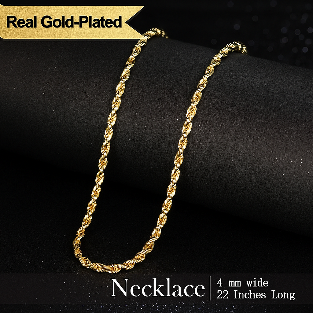 14K Gold Plated Rope Chain Necklace