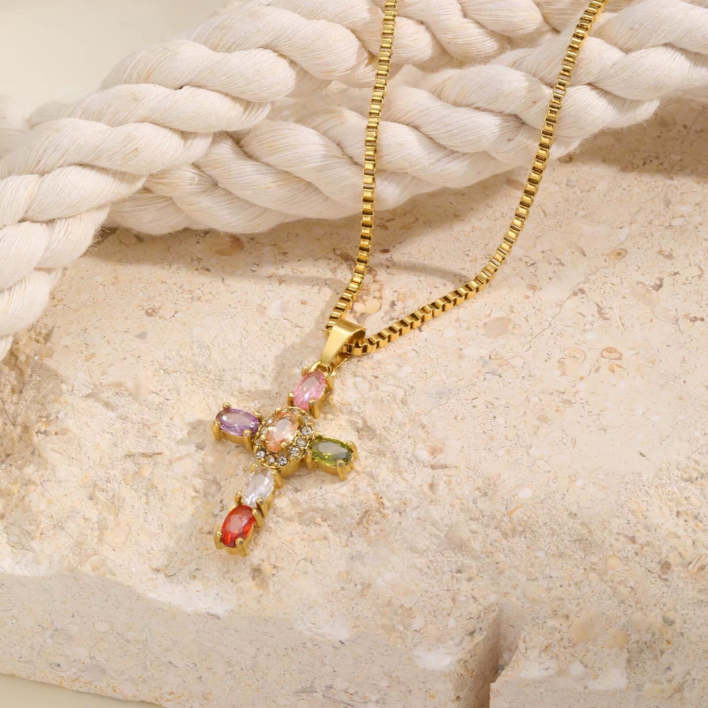 Rainbow Cross Necklace