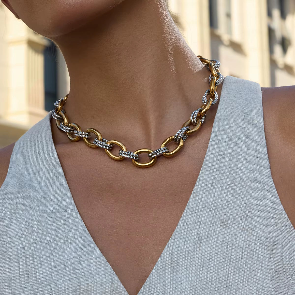 18K Double Oval Diamond Necklace