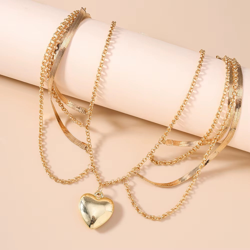 Stacked Gold Heart Pendant Necklace
