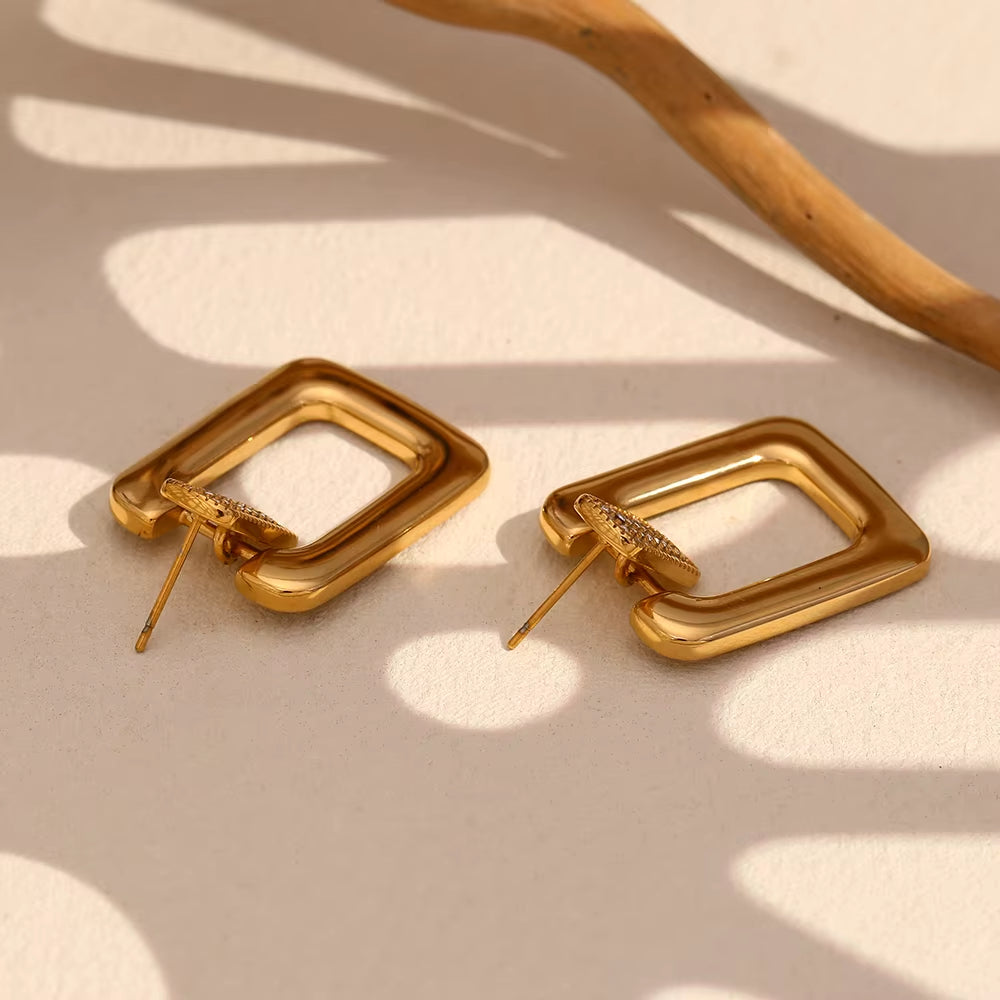 Diamond Rectangle Stud Earrings