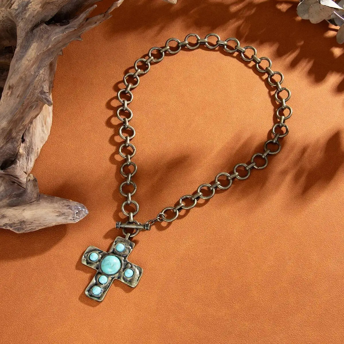 Vintage Pearl Cross Toggle Necklace