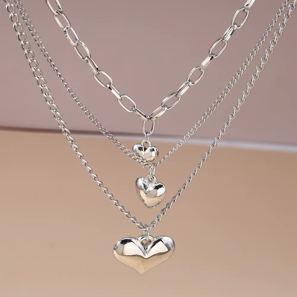 3pc Tiered Heart Statement Necklace