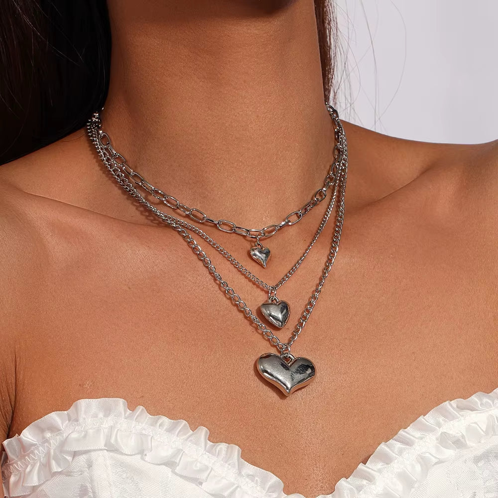 3pc Tiered Heart Statement Necklace