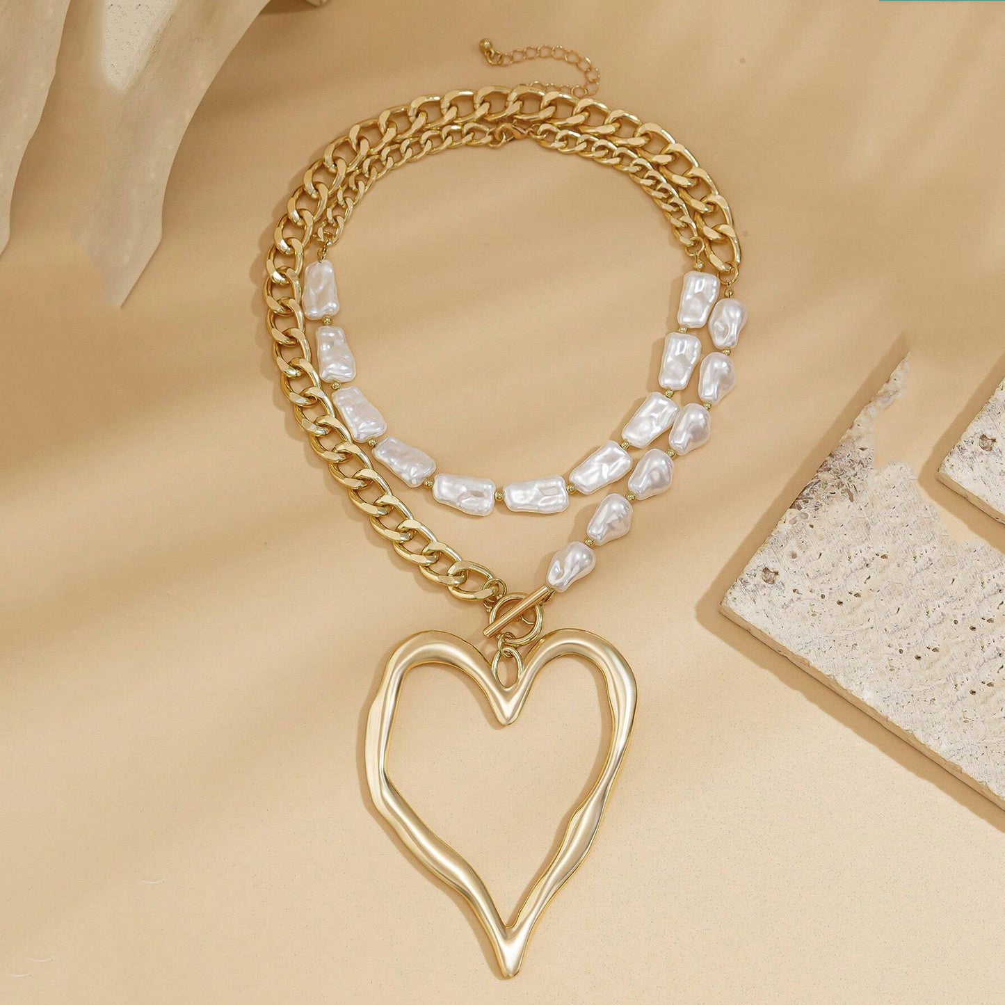 Chunky Heart Pearl Necklace