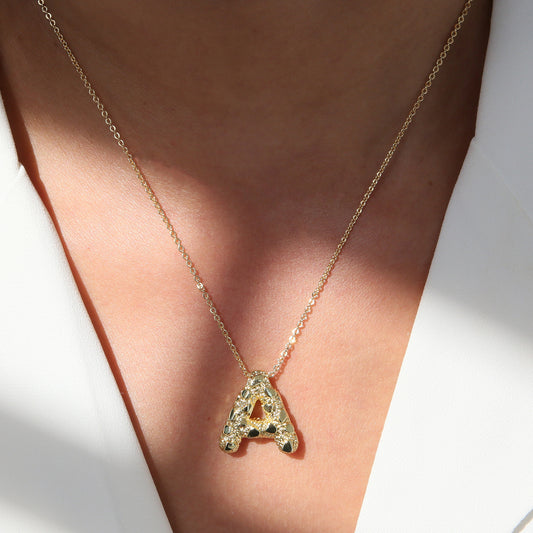 A-Z Textured Bubble Initial Necklace