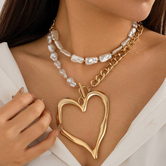 Chunky Heart Pearl Necklace