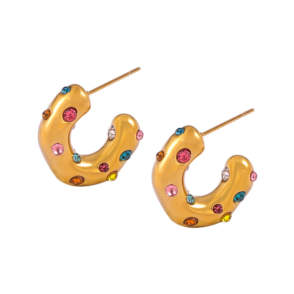 Rainbow U-Shaped Pearl Earrings