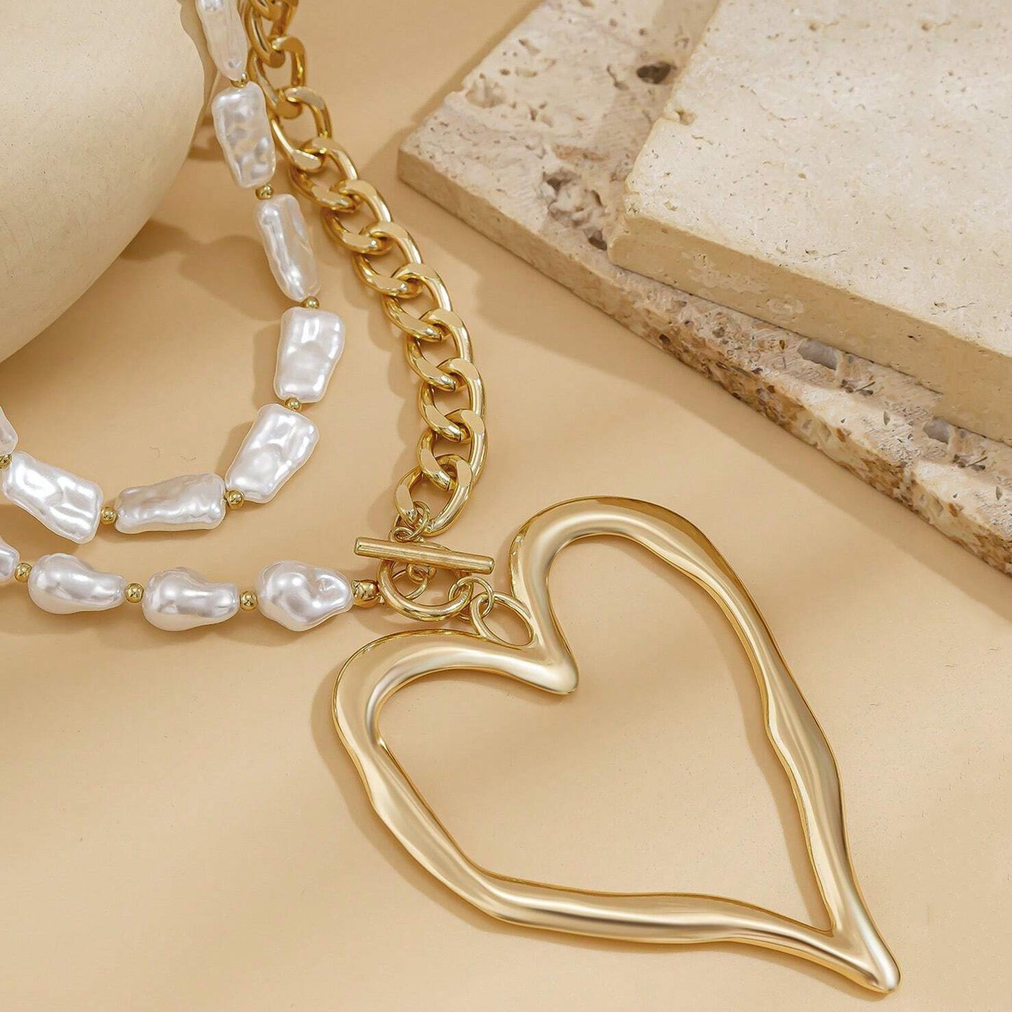 Chunky Heart Pearl Necklace