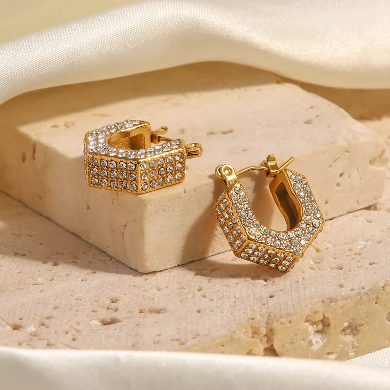 Pentagon Diamond Accented Earrings