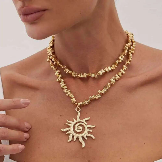 Gold Spiral Sun Pendant Choker