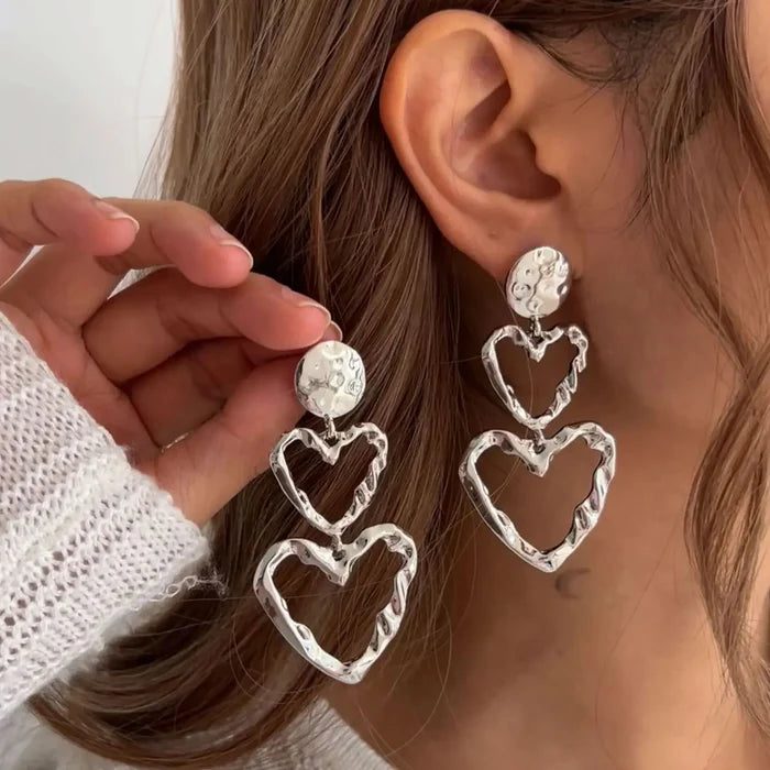 Tiered Heart Drop Earrings