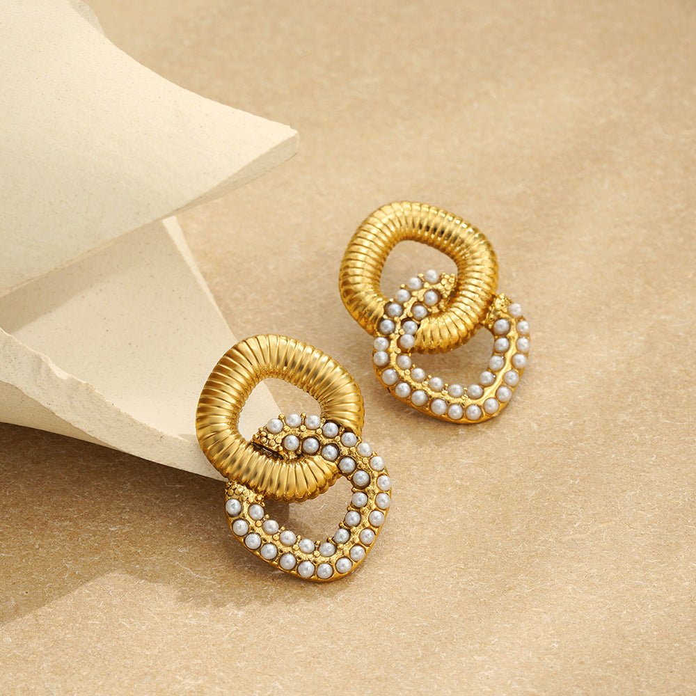 Chunky Geometric Pearl Stud Earrings