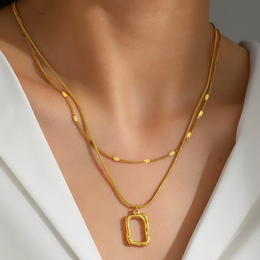 2pc Open Square Necklace Set