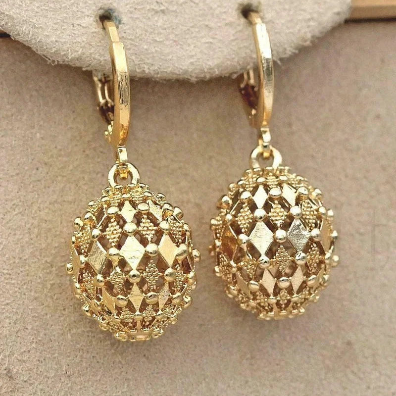 Gold Hollow Ball Drop Earrings